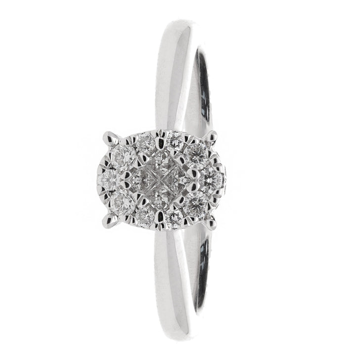 Oval Diamond Round Brilliant and Princess Cut 18ct White Gold Cluster Ring - Michael Jones Jeweller