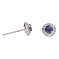Sapphire and Diamond 18ct White Gold Cluster Stud Earrings - Michael Jones Jeweller