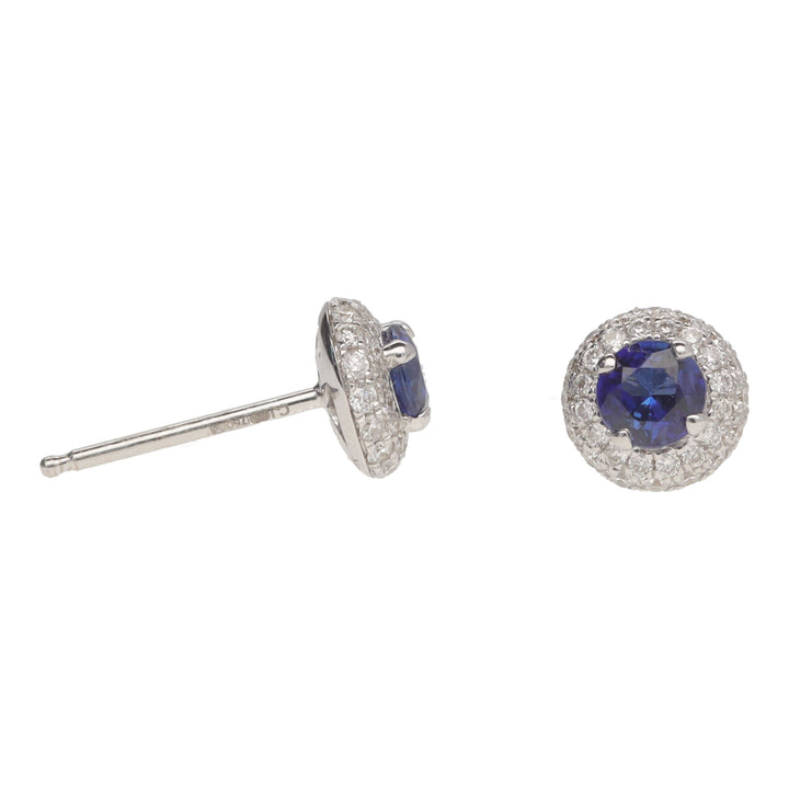 Sapphire and Diamond 18ct White Gold Cluster Stud Earrings - Michael Jones Jeweller