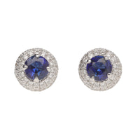 Sapphire and Diamond 18ct White Gold Cluster Stud Earrings - Michael Jones Jeweller