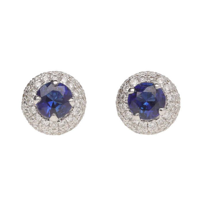 Sapphire and Diamond 18ct White Gold Cluster Stud Earrings - Michael Jones Jeweller