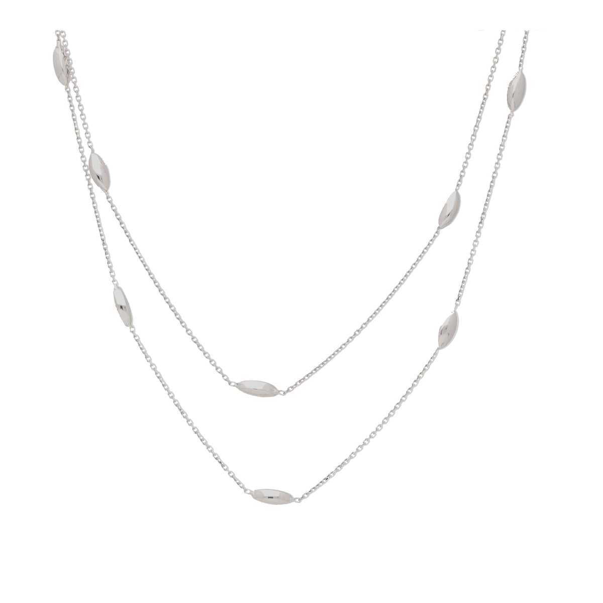 Double Row Marquise Bead 9ct White Gold Necklace - Michael Jones Jeweller