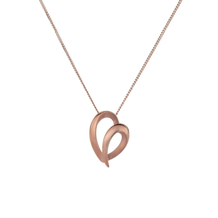 Brushed and Polished 9ct Rose Gold Open Heart Necklace - Michael Jones Jeweller