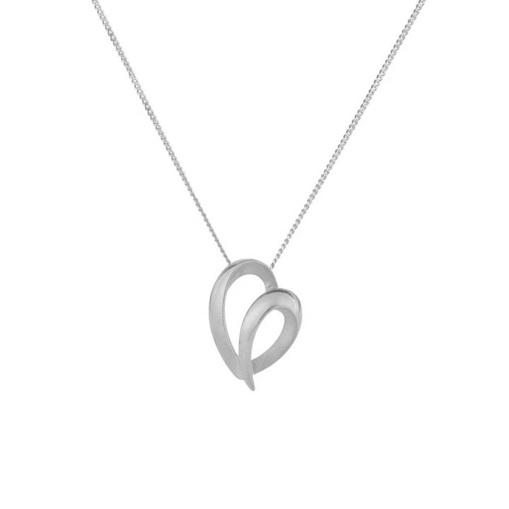 Brushed and Polished 9ct White Gold Open Heart Necklace