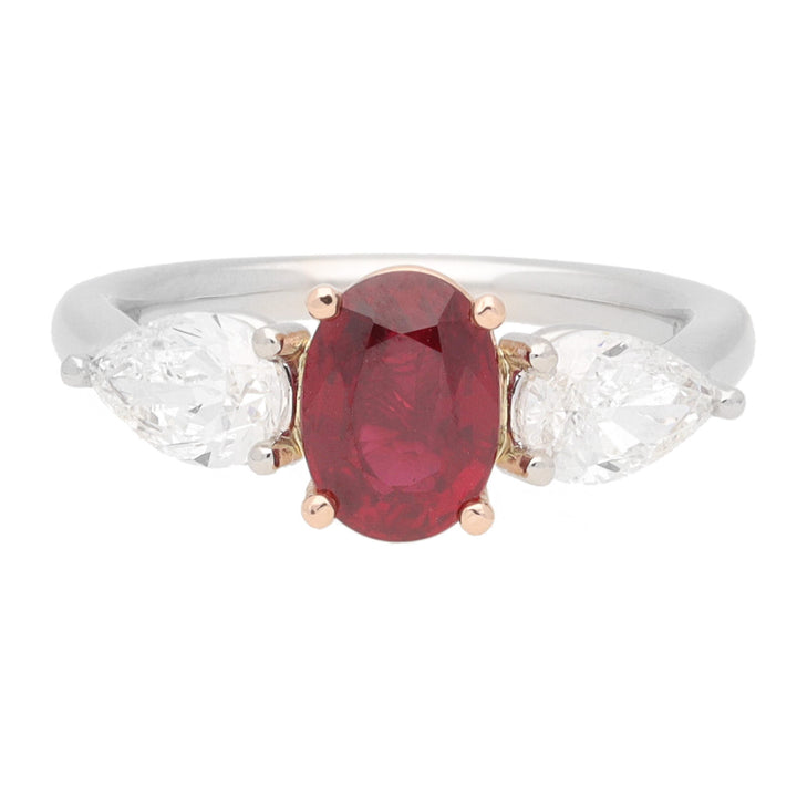 Ruby and Diamond Platinum and 18ct Rose Gold Florentine Ring - Michael Jones Jeweller