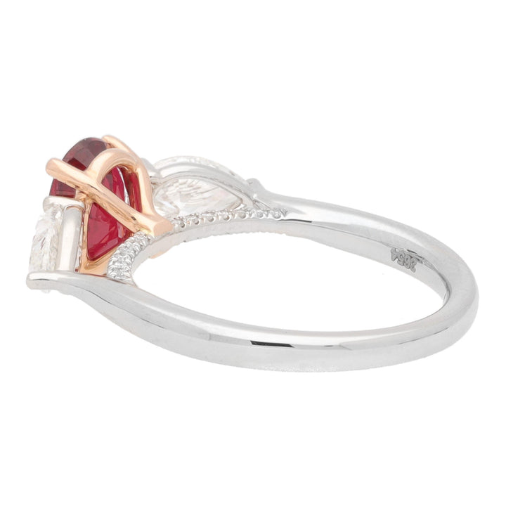 Florentine Oval Three Stone 1.62ct Ruby Platinum/Rose Gold Ring