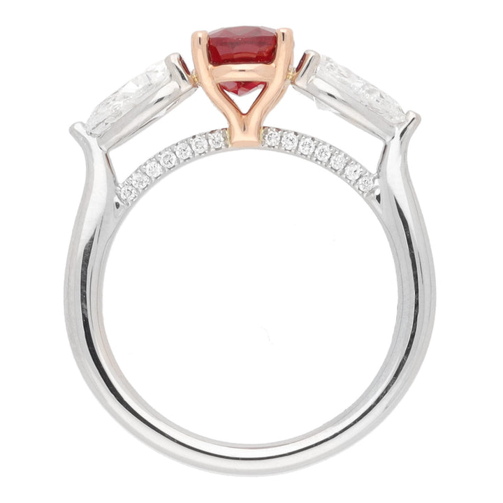Florentine Oval Three Stone 1.62ct Ruby Platinum/Rose Gold Ring