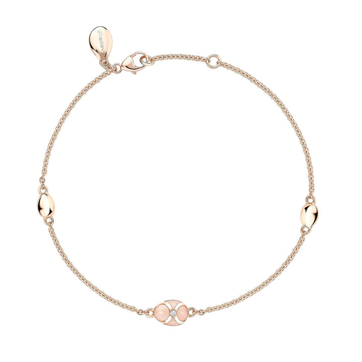 Fabergé Heritage Rose Gold Diamond & Pink Guilloché Enamel Chain Bracelet