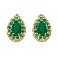 Emerald Pear Shape 9ct Yellow Gold Cluster Stud Earrings - Michael Jones Jeweller