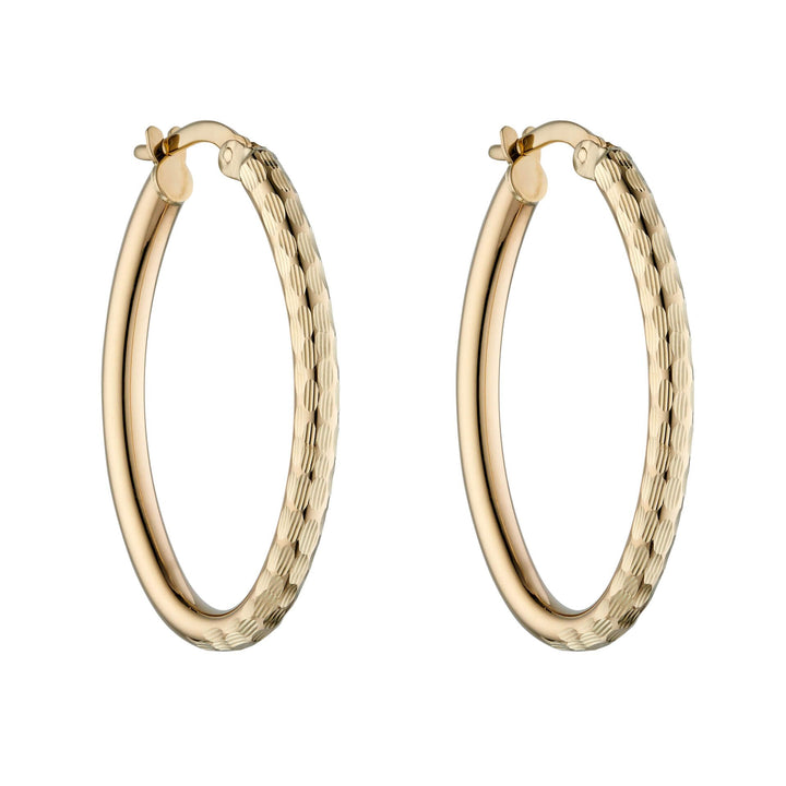Textured 9ct Yellow Gold 25mm Hoop Earrings - Michael Jones Jeweller