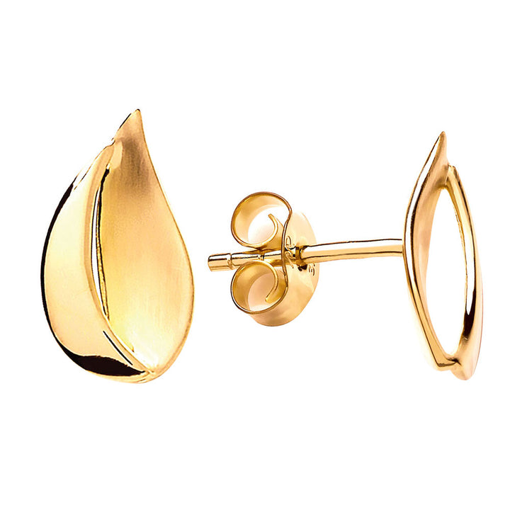 Satin and Polished Marquise Crescent 18ct Yellow Gold Stud Earrings