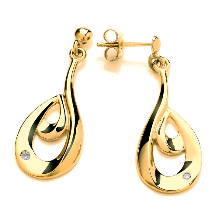 Fancy Diamond Set 9ct Yellow Gold Drop Earrings - Michael Jones Jeweller