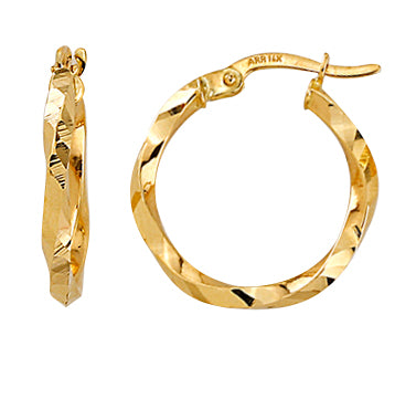 Twisted 9ct Yellow Gold Hinged Hoops