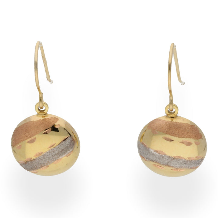 Three Colour Gold Button Drop Earrings