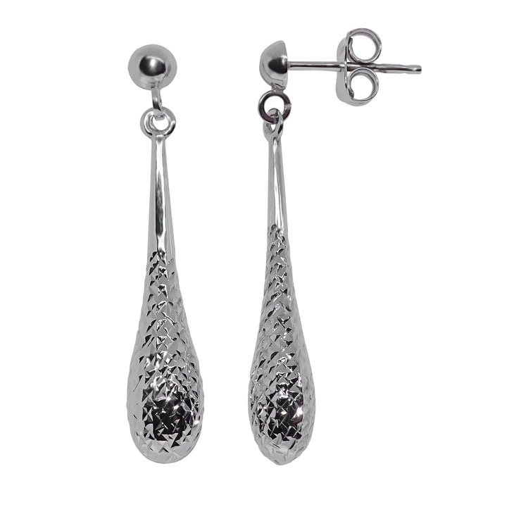 9ct White Gold Faceted Pendulum Drop Earrings
