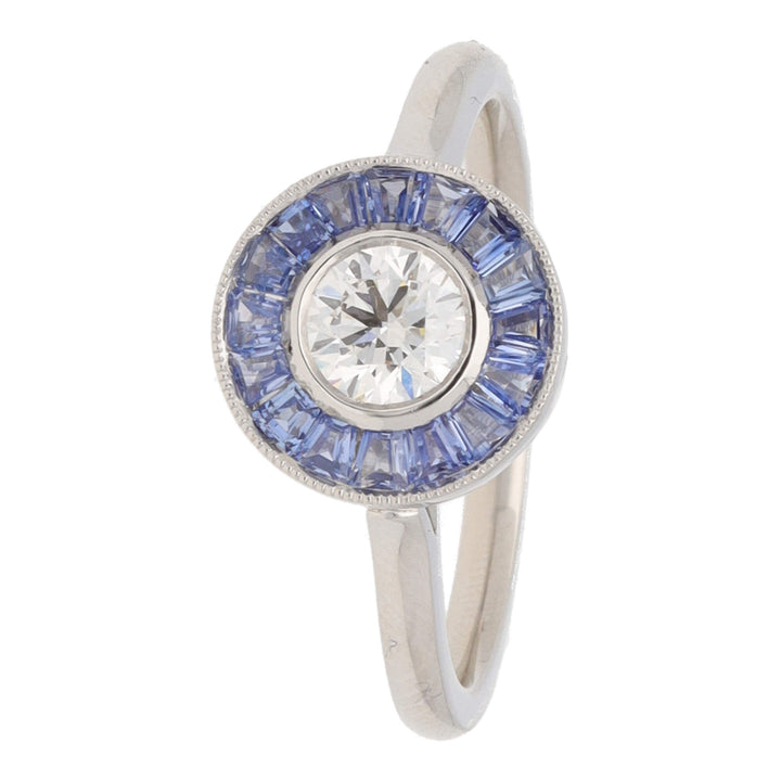 Sapphire and Diamond 0.40ct Platinum Halo Ring - Michael Jones Jeweller