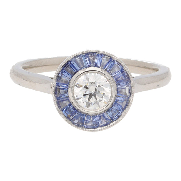 Sapphire and Diamond 0.40ct Platinum Halo Ring - Michael Jones Jeweller