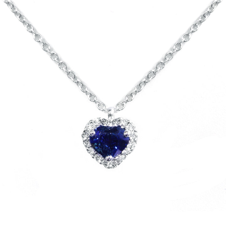 Blue Sapphire and Diamond 18ct White Gold Heart Cluster Pendant - Michael Jones Jeweller