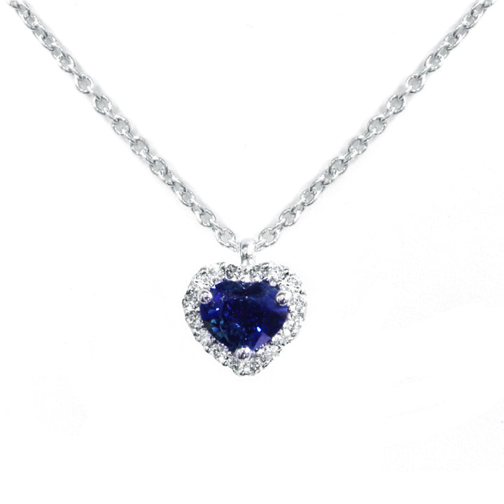 Blue Sapphire and Diamond 18ct White Gold Heart Cluster Pendant