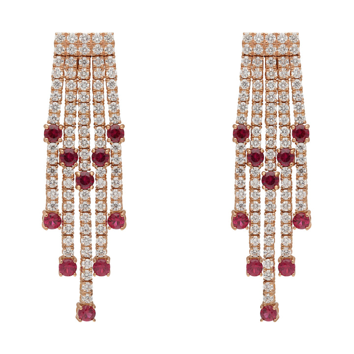 Diamond and Ruby 18ct Rose Gold Strand Drop Earrings - Michael Jones Jeweller