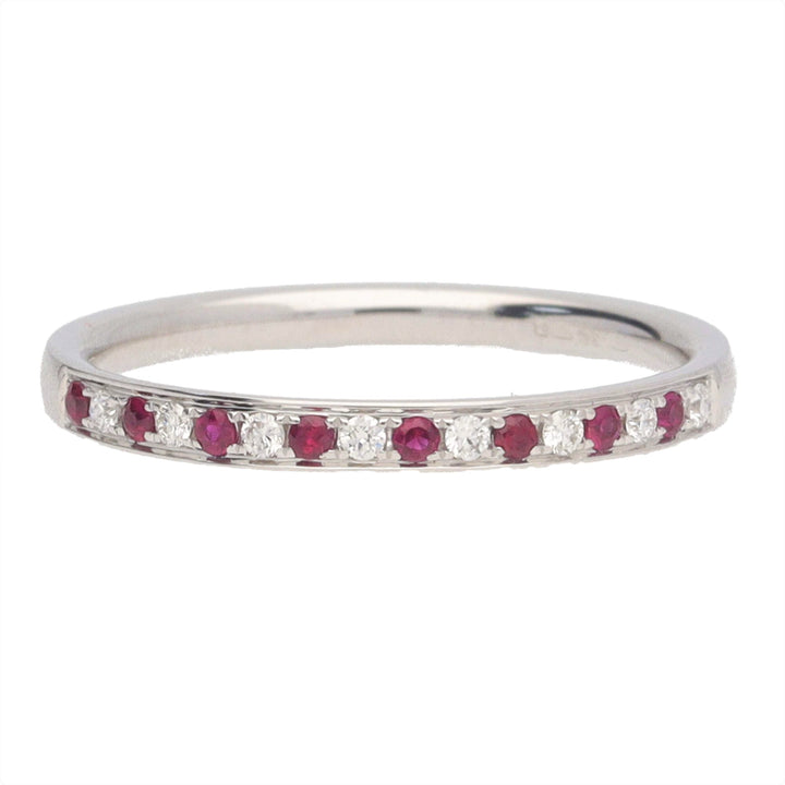 Ruby and Diamond 18ct White Gold Half Eternity Ring - Michael Jones Jeweller