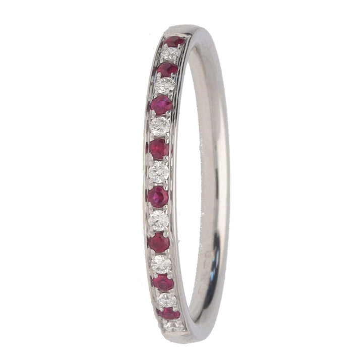 Ruby and Diamond 18ct White Gold Half Eternity Ring - Michael Jones Jeweller