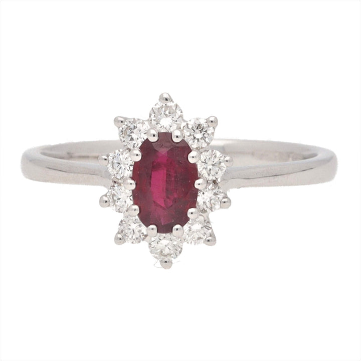 Ruby and Diamond 0.25ct 18ct White Gold Cluster Ring