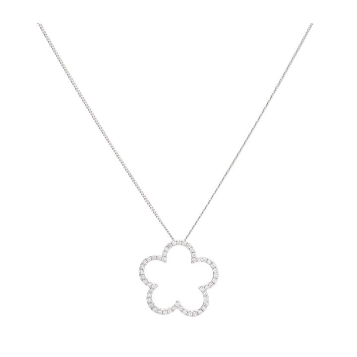 Diamond Open Flower 18ct White Gold Pendant - Michael Jones Jeweller