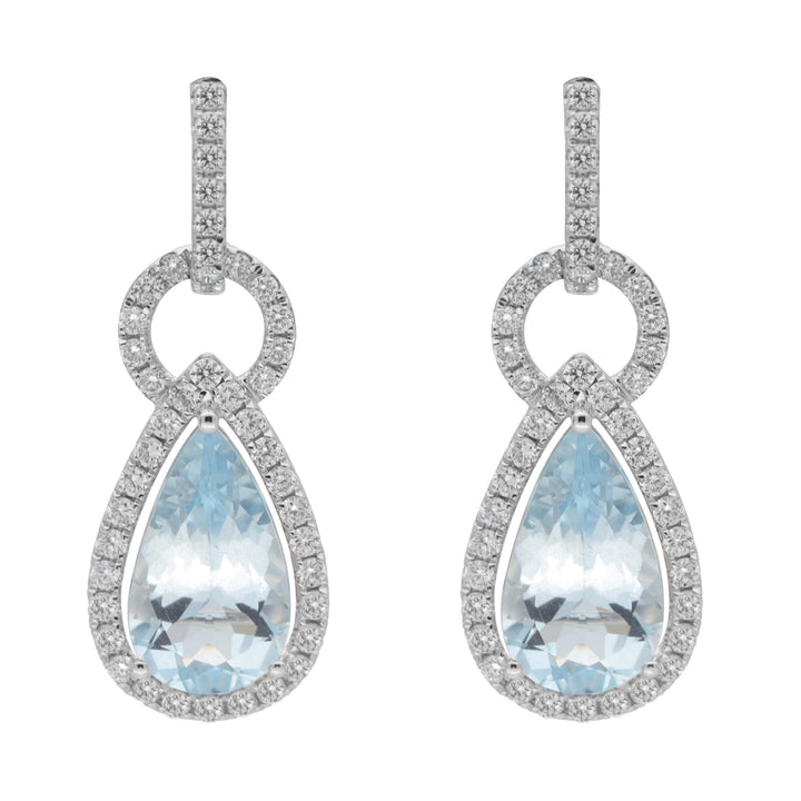 Aquamarine and Diamond Cluster 18ct White Gold Link Drop Earings - Michael Jones Jeweller