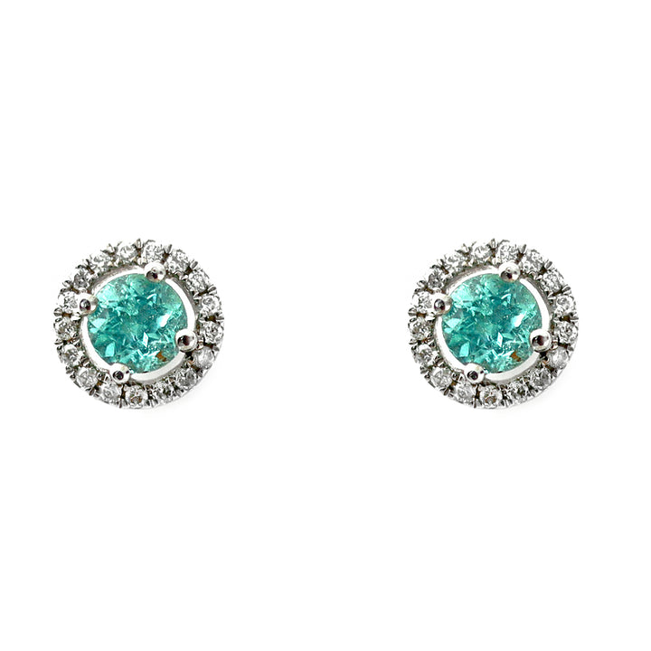 Paraiba Tourmaline and Diamond 18ct White Gold Cluster Earrings