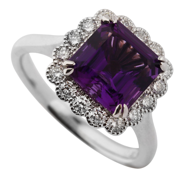 Amethyst and Diamond 18ct White Gold Cluster Ring