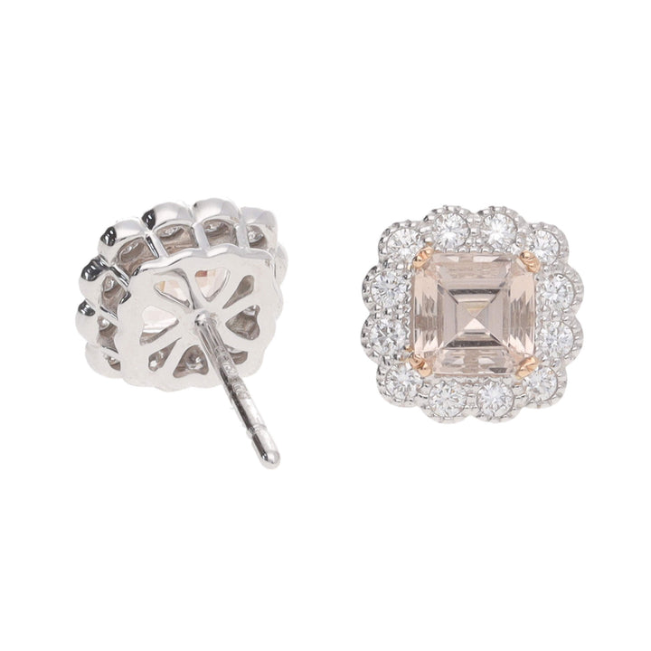 Morganite and Diamond 18ct White Gold Cluster Earrings