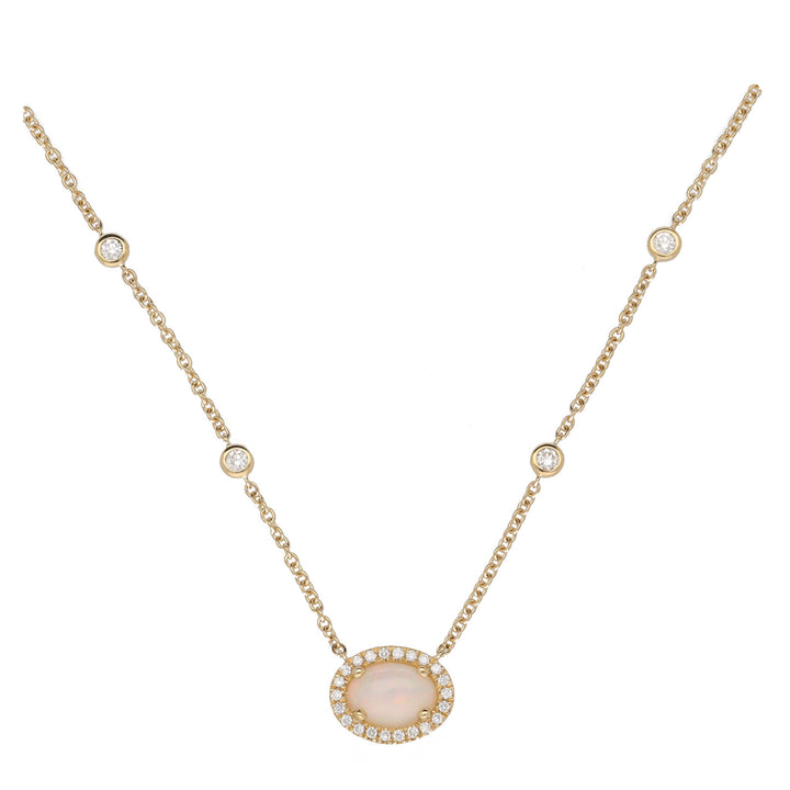 Opal and Diamond Oval Cluster 18ct Yellow Gold Necklace