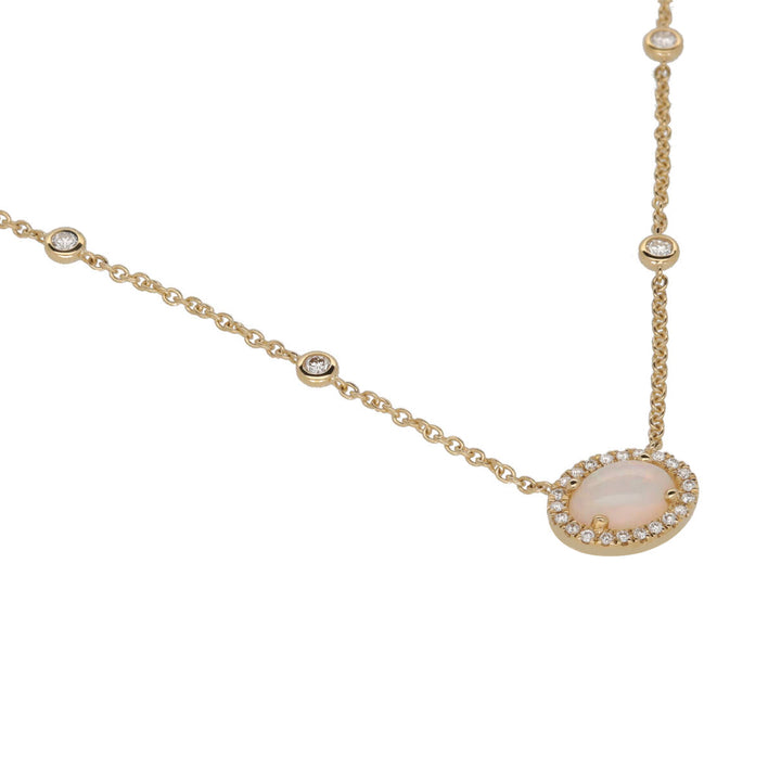 Opal and Diamond Oval Cluster 18ct Yellow Gold Necklace