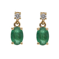 Emerald and Diamond 18ct Yellow Gold Drop Earrings