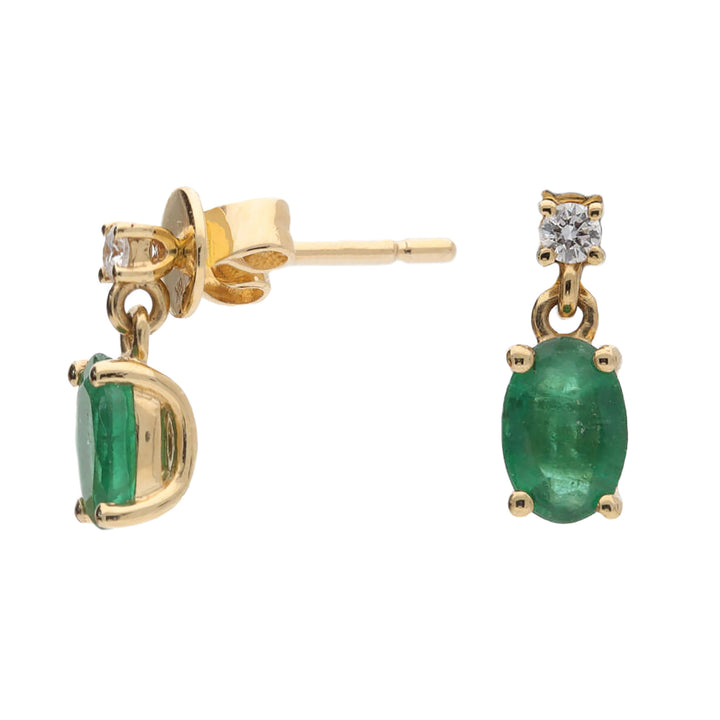 Emerald and Diamond 18ct Yellow Gold Drop Earrings