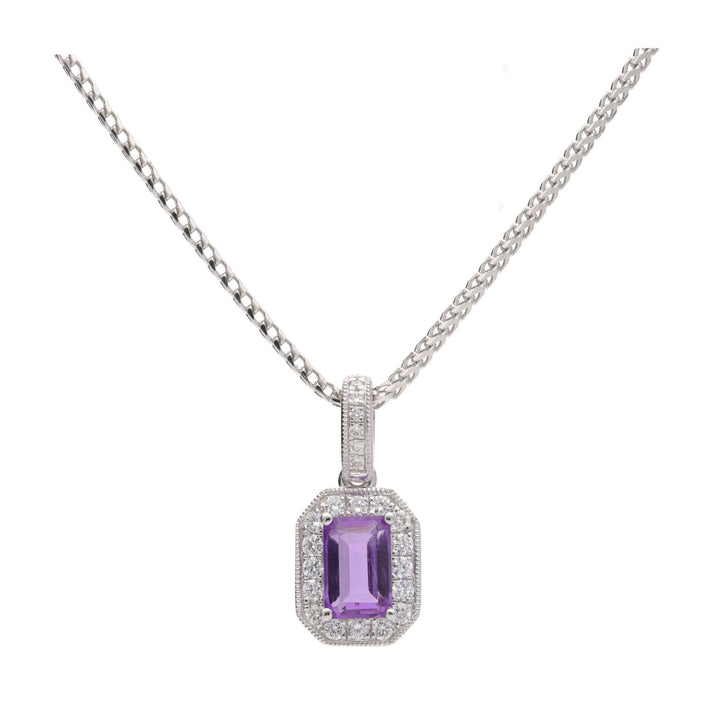 Amethyst and Diamond 18ct White Gold Pendant