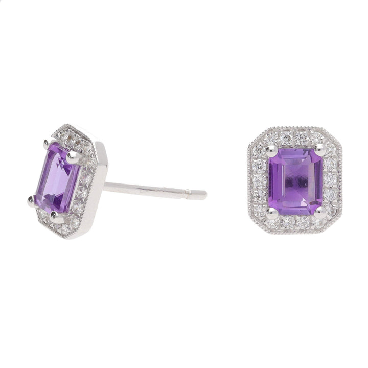 Amethyst and Diamond 18ct White Gold Cluster Earrings