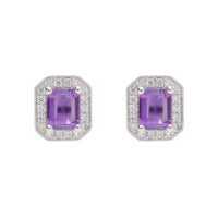 Amethyst and Diamond 18ct White Gold Cluster Earrings