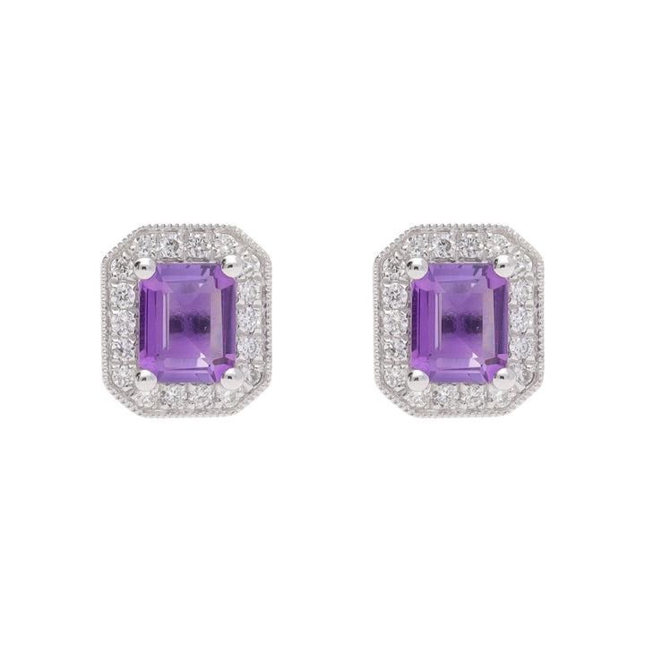 Amethyst and Diamond 18ct White Gold Cluster Earrings