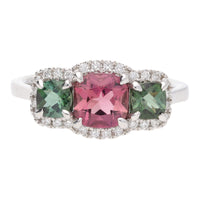Pink and Green Tourmaline 18ct White Gold Triple Cluster Ring - Michael Jones Jeweller