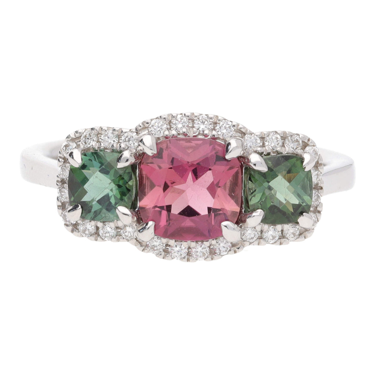 Pink and Green Tourmaline 18ct White Gold Triple Cluster Ring - Michael Jones Jeweller