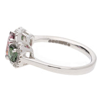 Pink and Green Tourmaline 18ct White Gold Triple Cluster Ring - Michael Jones Jeweller