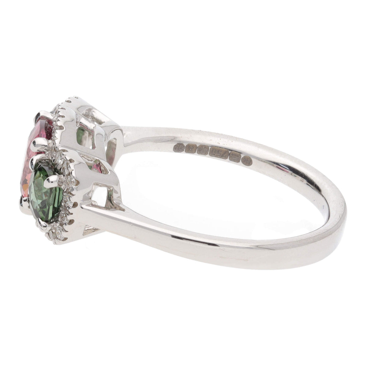 Pink and Green Tourmaline 18ct White Gold Triple Cluster Ring - Michael Jones Jeweller