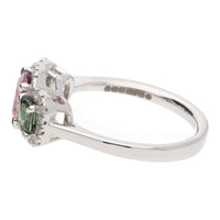 Pink and Green Tourmaline 18ct White Gold Triple Cluster Ring