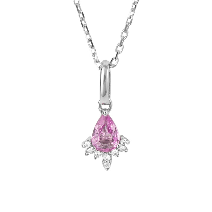 Pink Sapphire and Diamond 9ct White Gold Teardrop Pendant