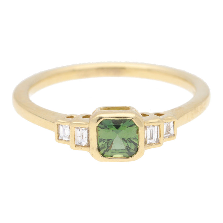 Green Sapphire and Diamond 18ct Yellow Gold Five Stone Ring - Michael Jones Jeweller