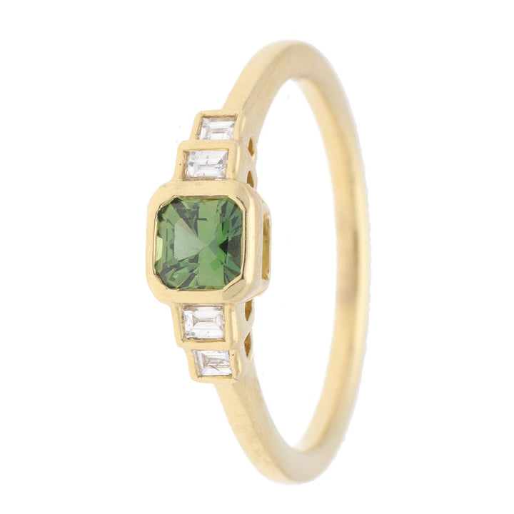 Green Sapphire and Diamond 18ct Yellow Gold Five Stone Ring - Michael Jones Jeweller