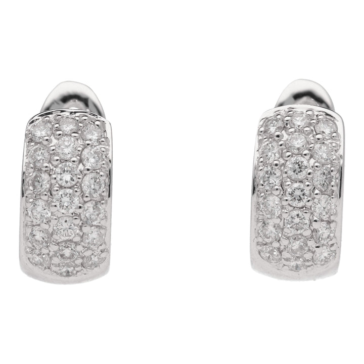 Small Pave Diamond 18ct White Gold Huggy Hoop Earrings - Michael Jones Jeweller