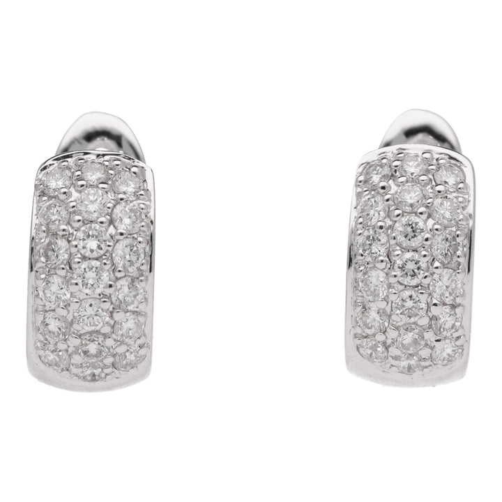Small Pave Diamond 18ct White Gold Huggy Hoop Earrings